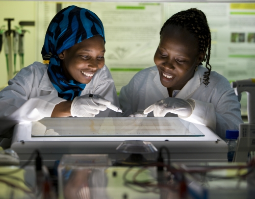 Two women working in a lab