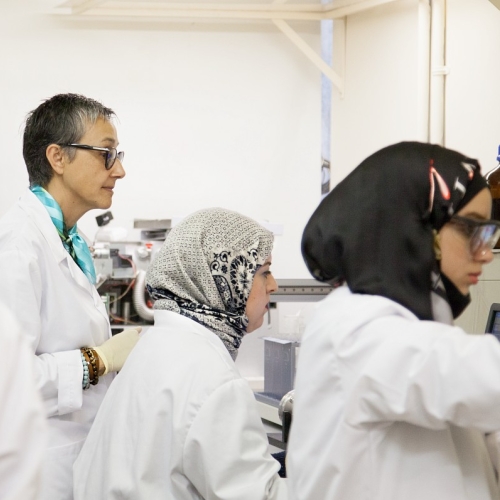 Three women in laboratory